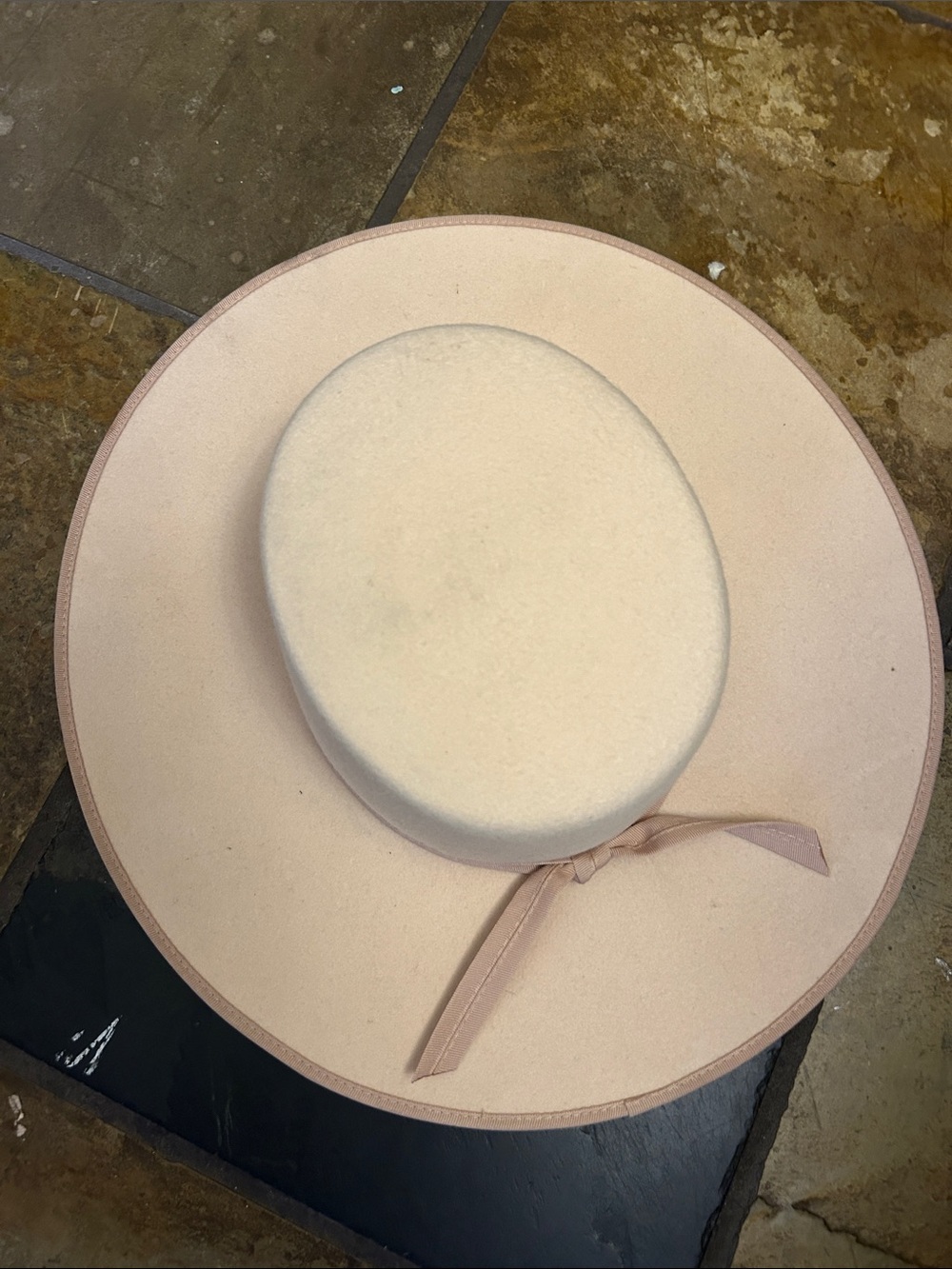Lack Of Color Blush Wide Brim Felt Hat with Ribbon